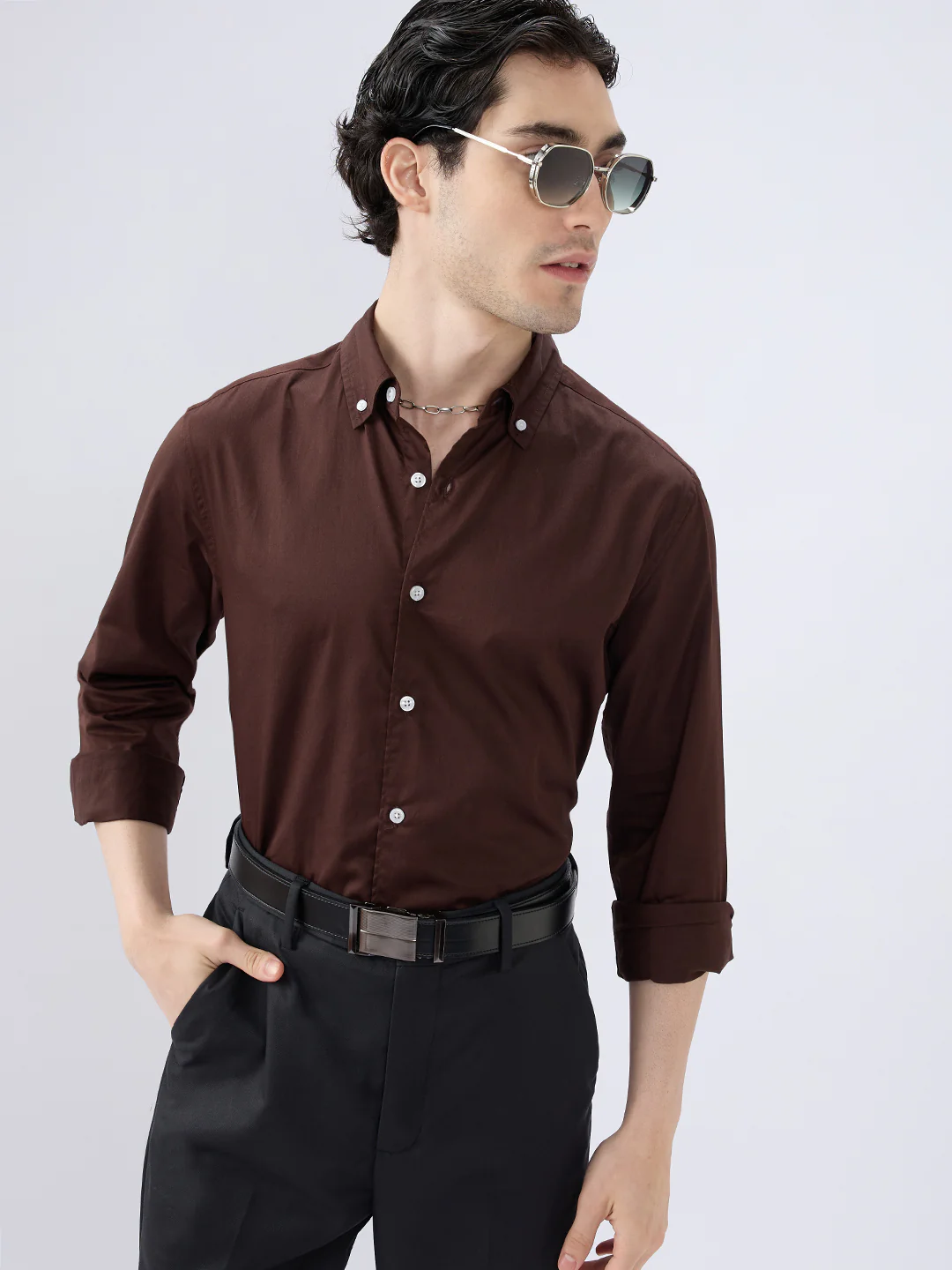 Rich Chocolate Brown Satin Shirt