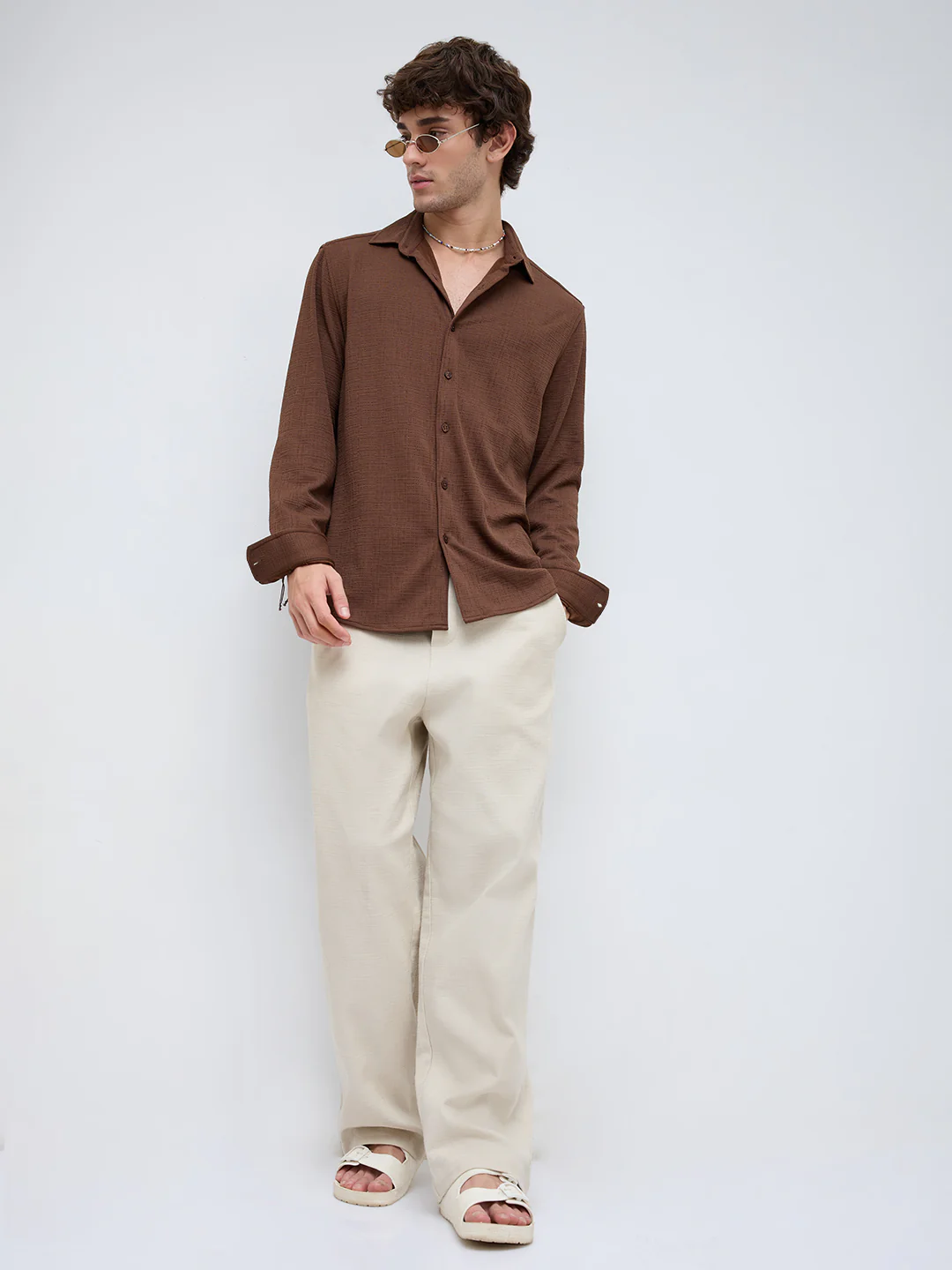 Rich Cocoa Knitted Textured Relaxed Shirt - Image 8