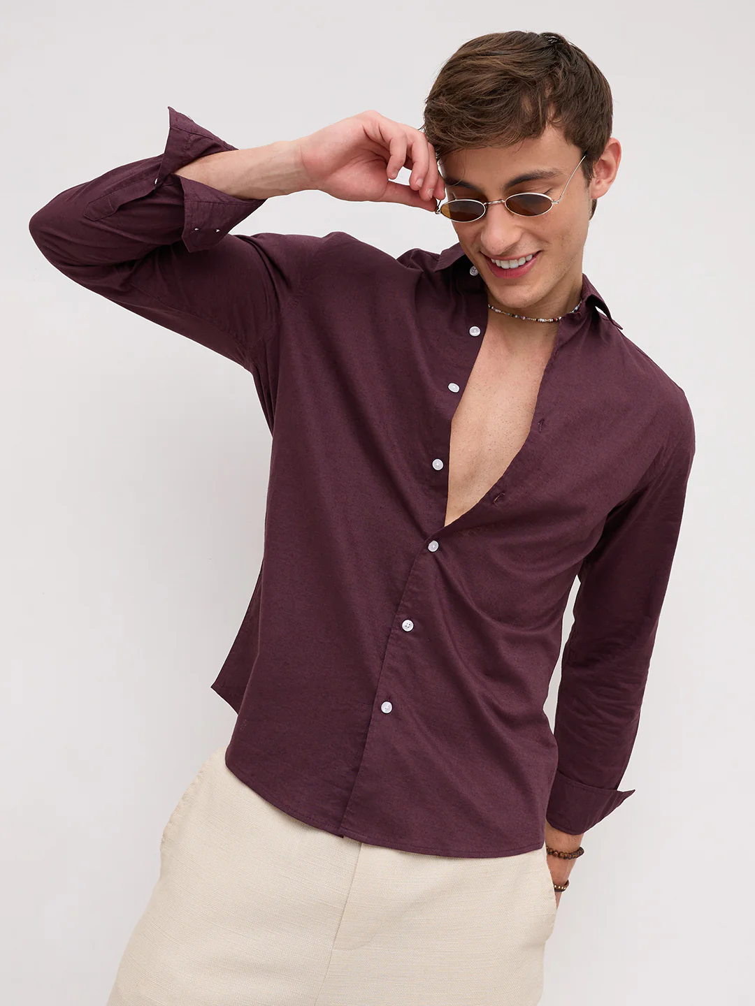 Rich Wine Linen Blend Everyday Shirt - Image 2