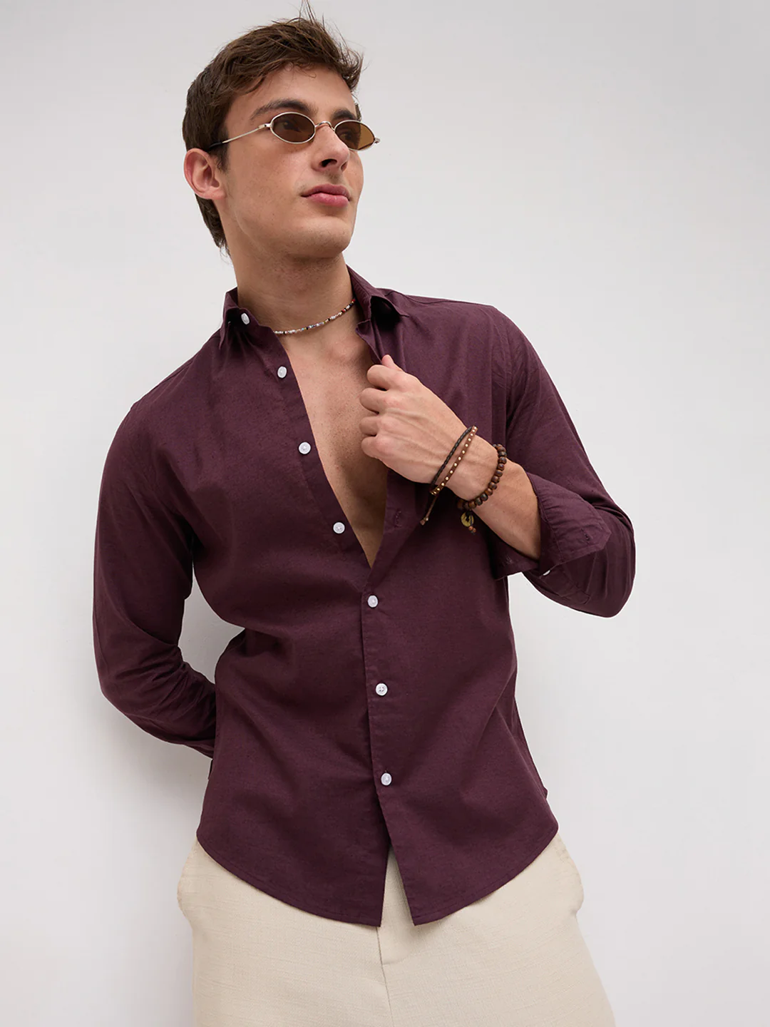 Rich Wine Linen Blend Everyday Shirt - Image 4