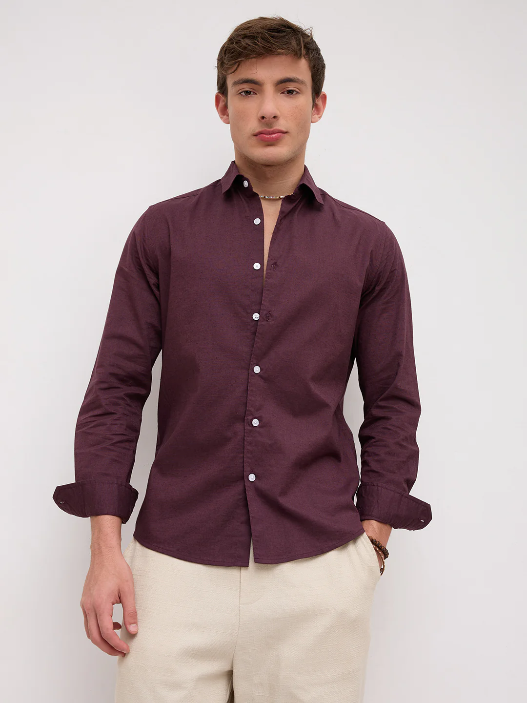 Rich Wine Linen Blend Everyday Shirt - Image 5