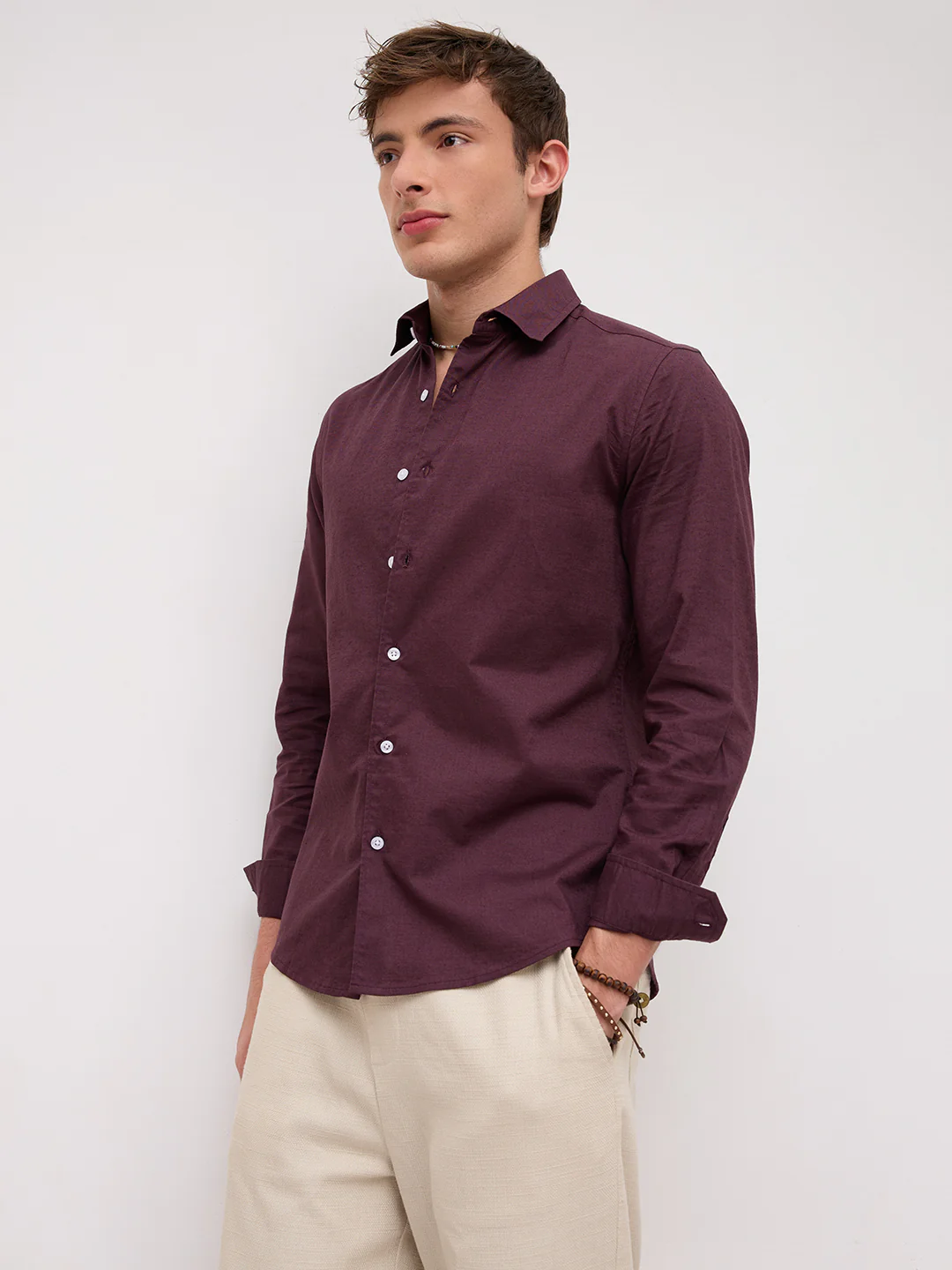 Rich Wine Linen Blend Everyday Shirt - Image 6