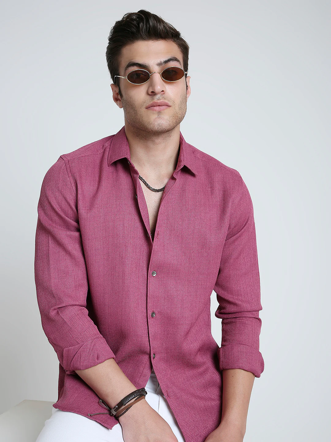 Rose Pink Mosaic Textured Shirt - Image 4