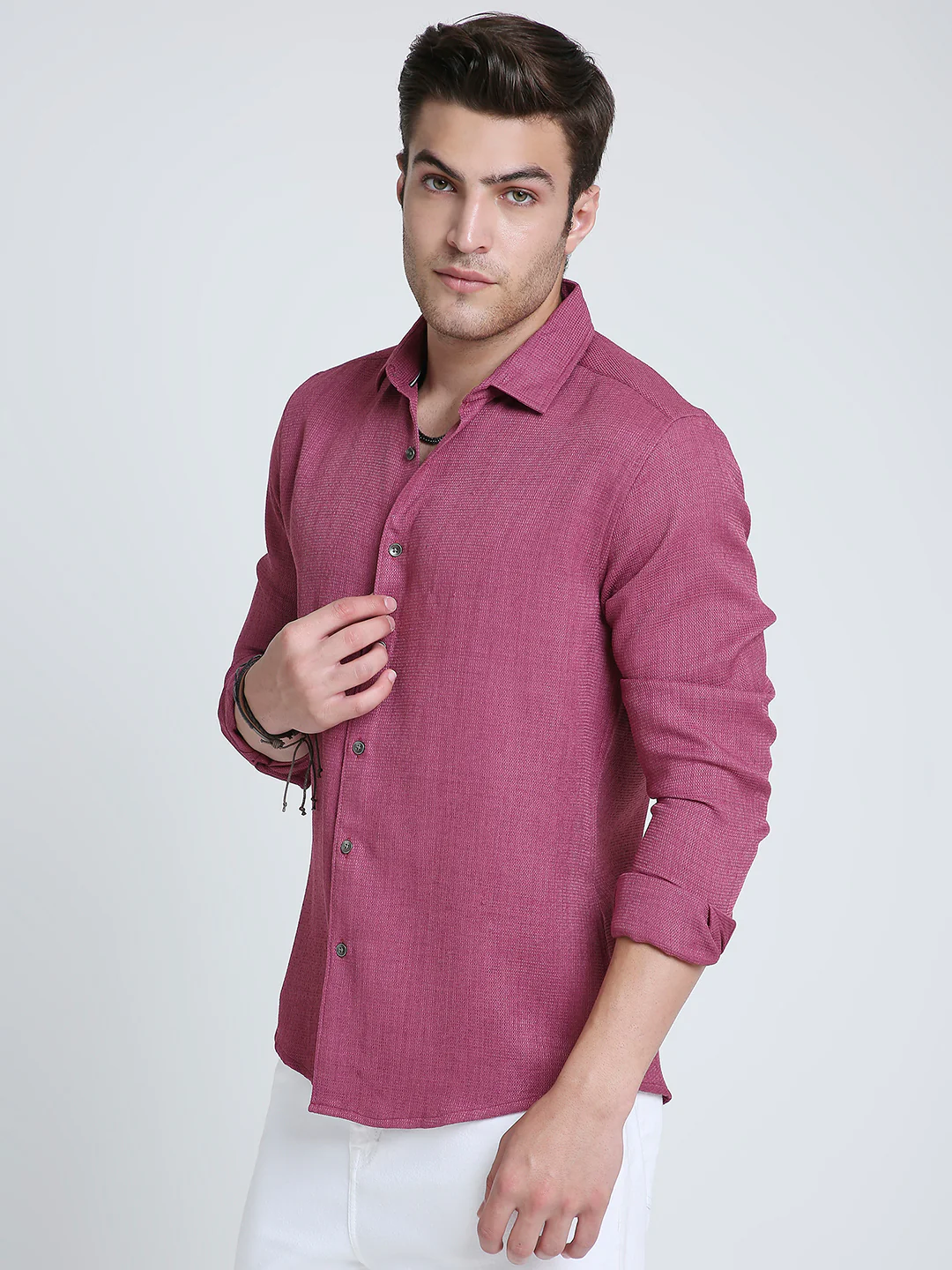 Rose Pink Mosaic Textured Shirt - Image 6