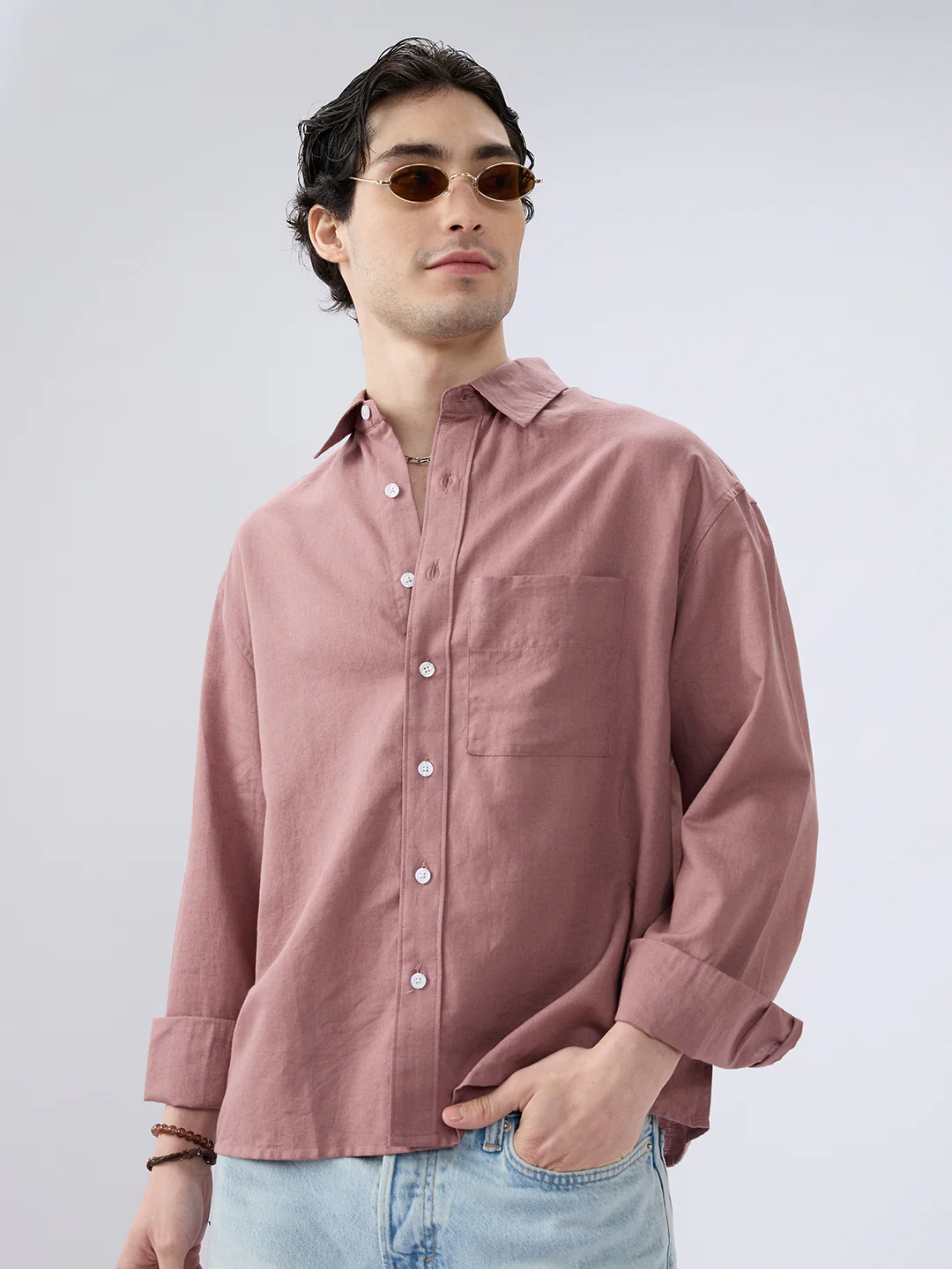 Rosewood Glint Linen Boxy Fit Crop Shirt