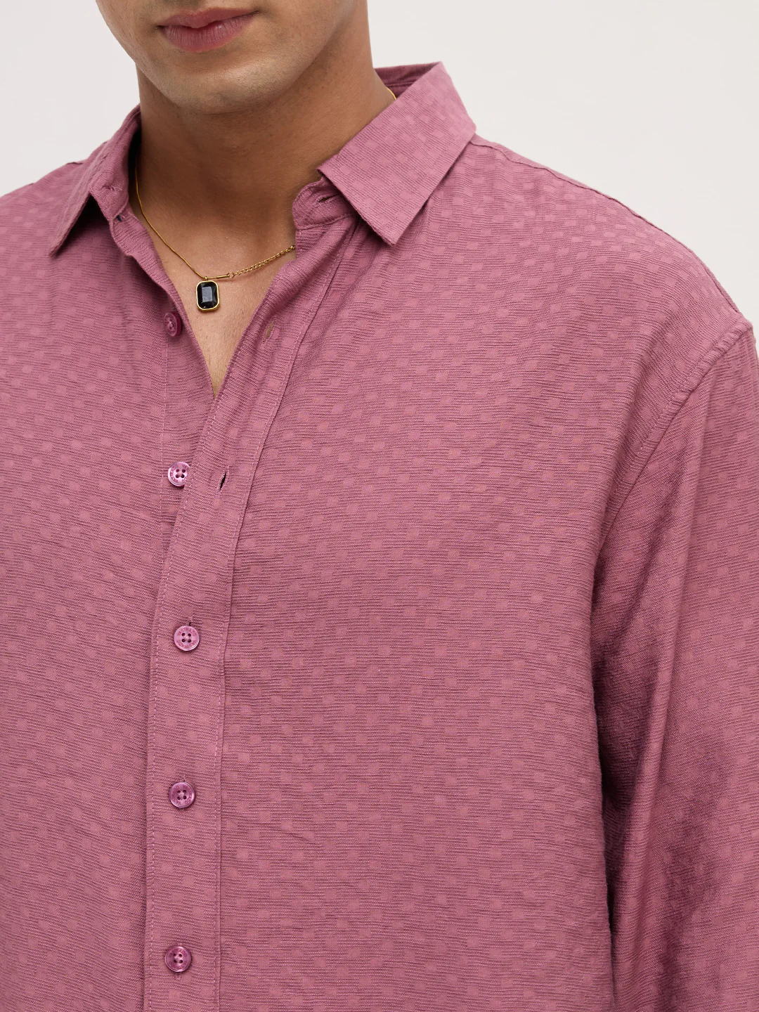 Rosewood Pink Dot Textured Boxy Fit Crop Shirt - Image 3