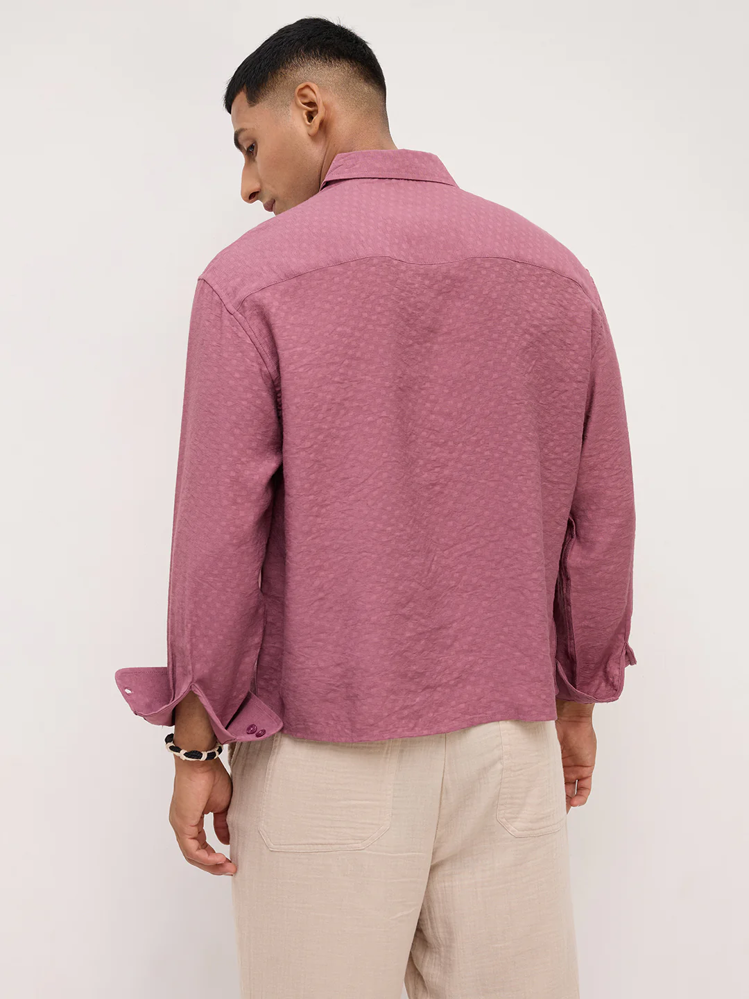 Rosewood Pink Dot Textured Boxy Fit Crop Shirt - Image 7