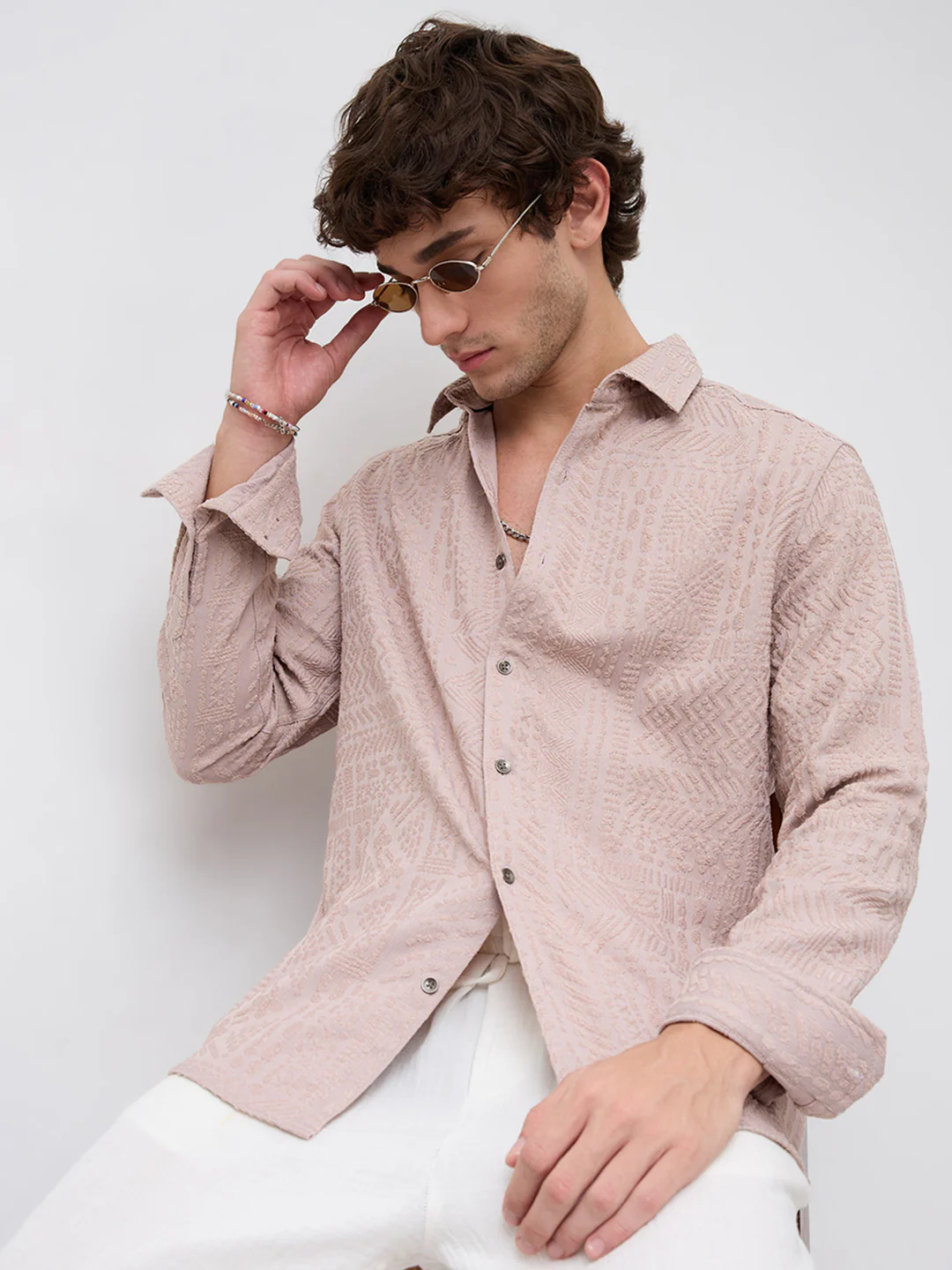 Rouge Pink Embossed Textured Shirt - Image 2