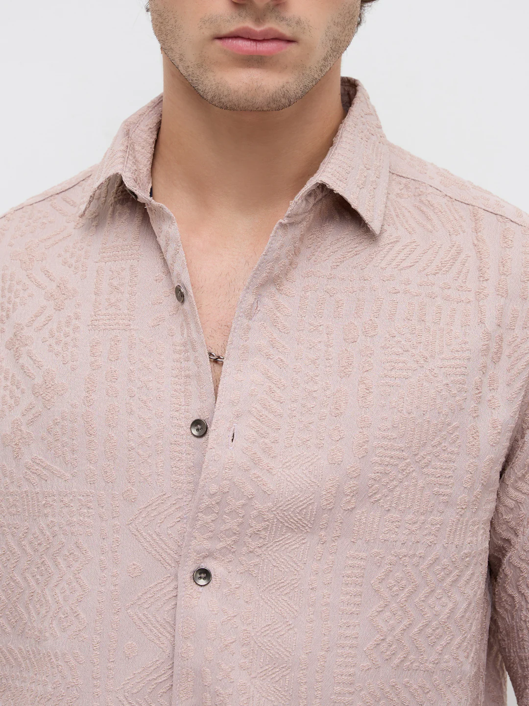 Rouge Pink Embossed Textured Shirt - Image 3
