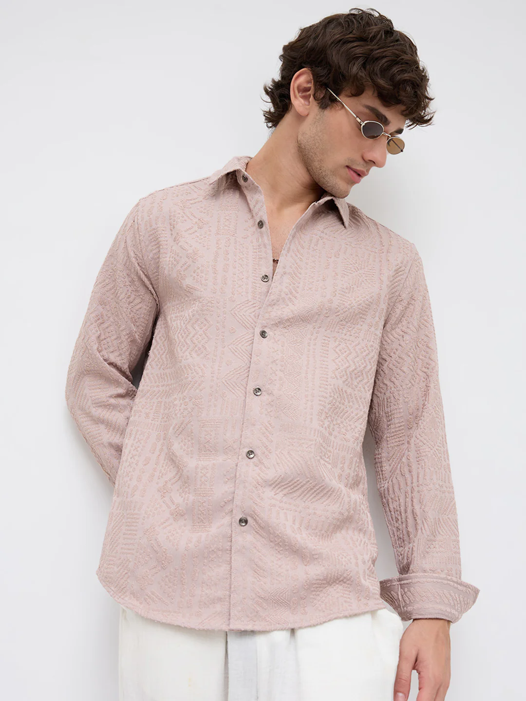 Rouge Pink Embossed Textured Shirt - Image 4