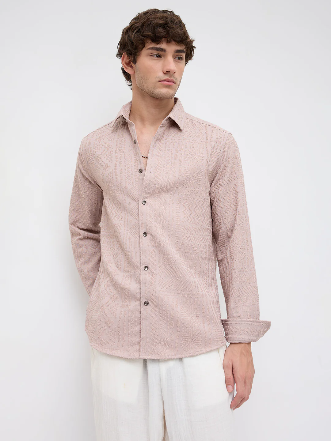 Rouge Pink Embossed Textured Shirt - Image 5