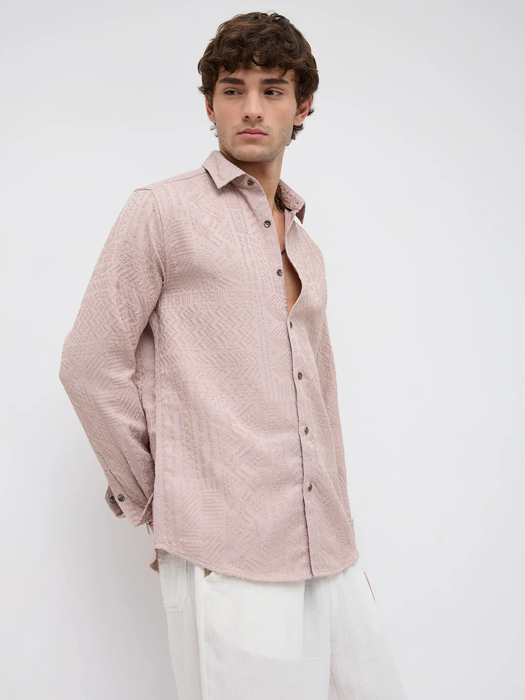 Rouge Pink Embossed Textured Shirt - Image 6