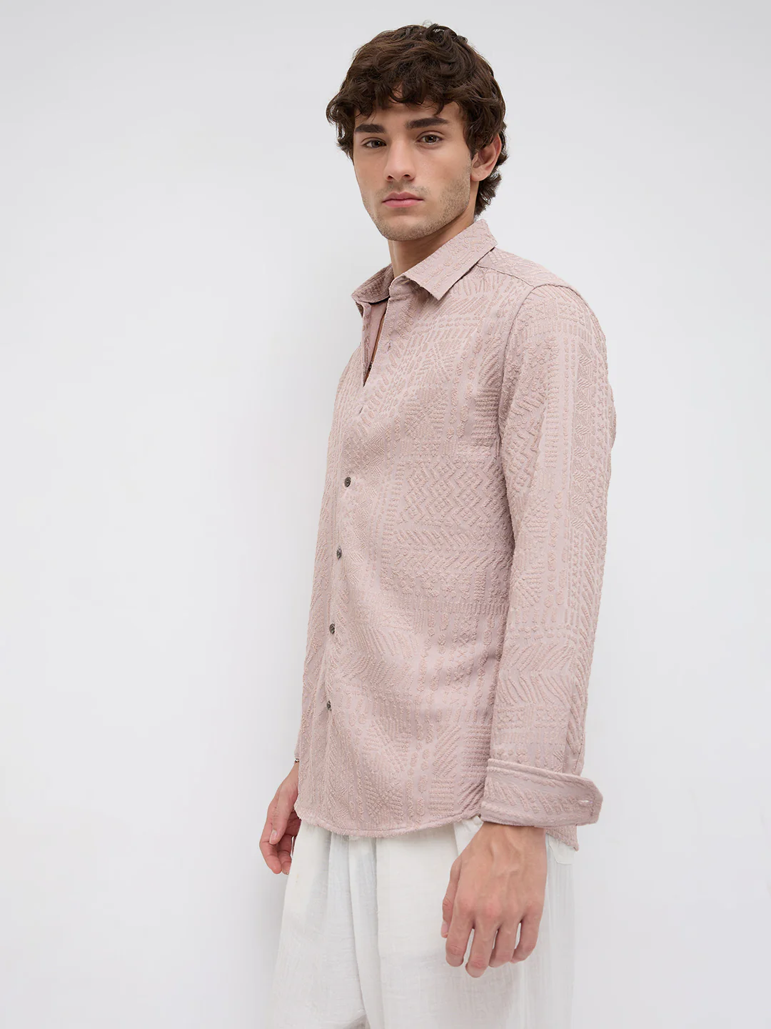 Rouge Pink Embossed Textured Shirt - Image 7