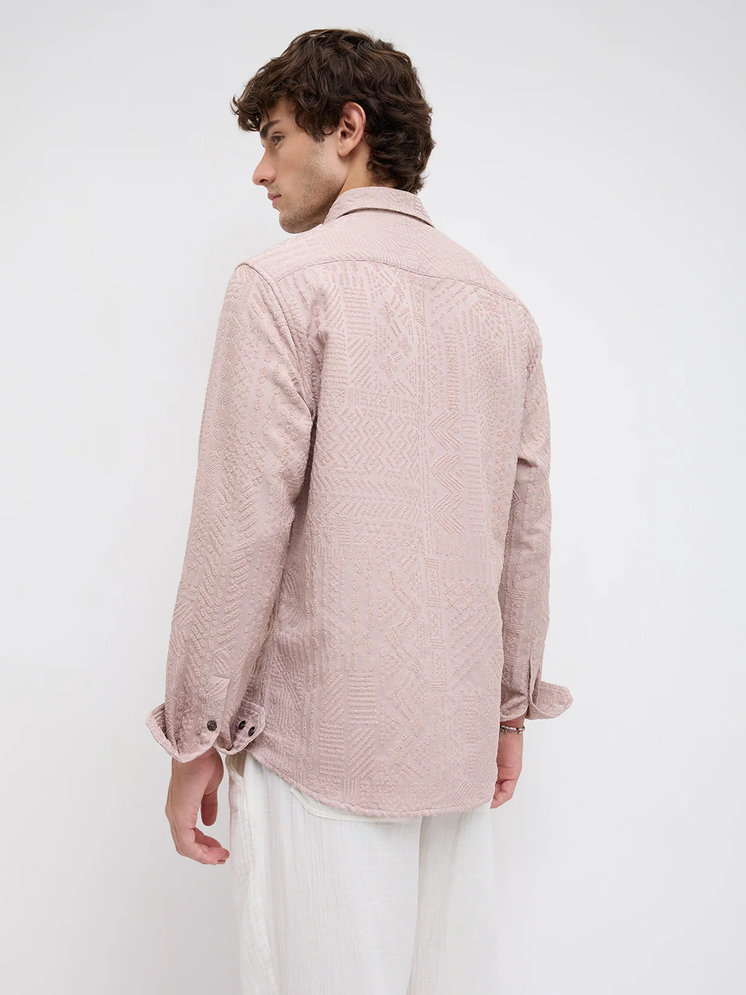 Rouge Pink Embossed Textured Shirt - Image 8