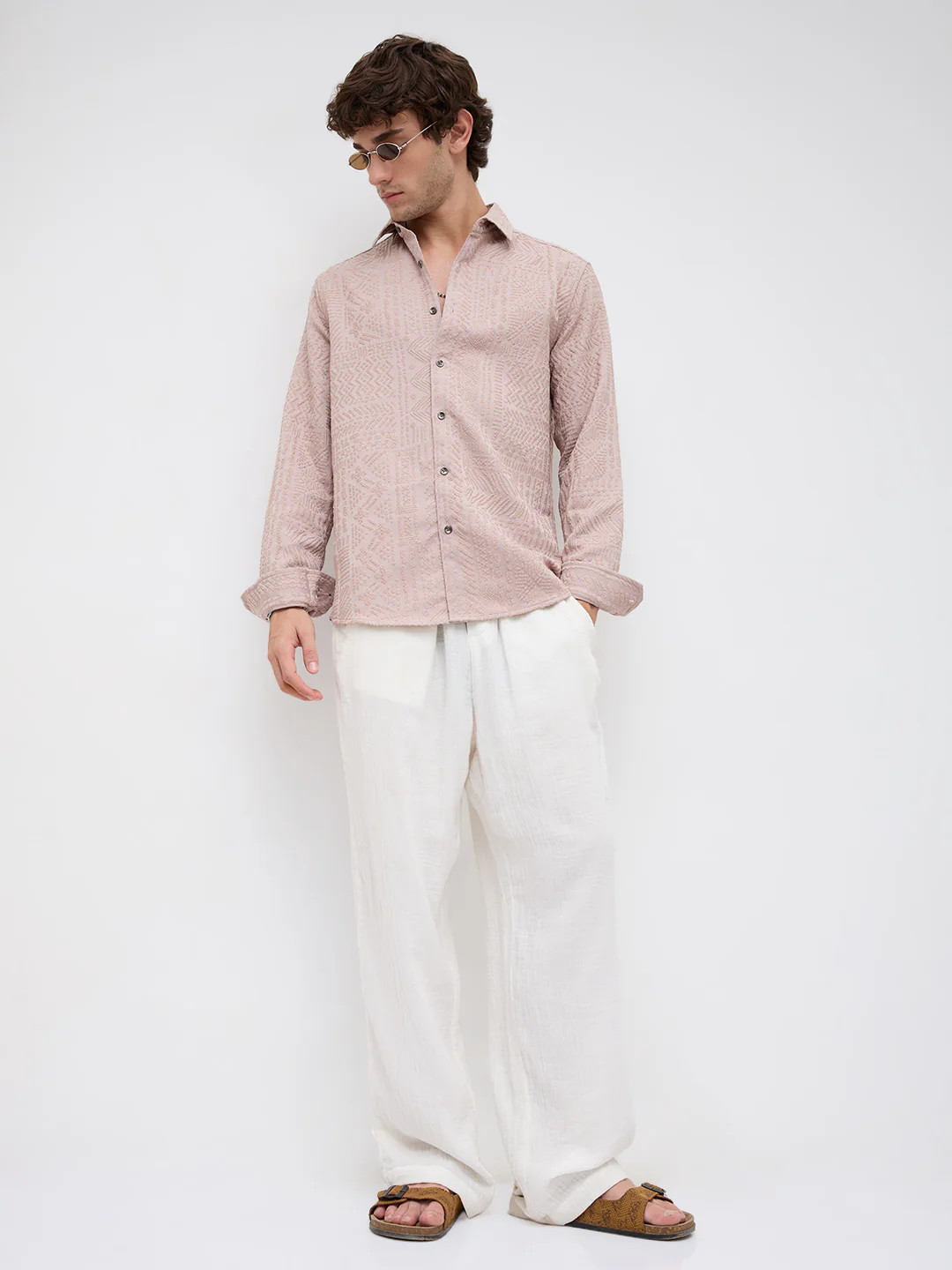 Rouge Pink Embossed Textured Shirt - Image 9