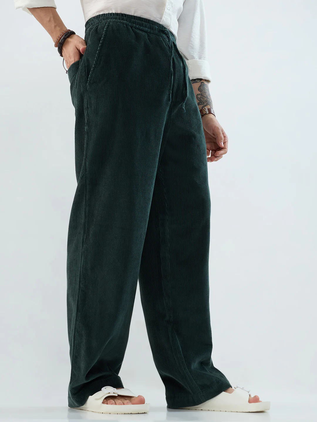 Sacremento Green Corduroy Straight-Fit Trousers - Image 5