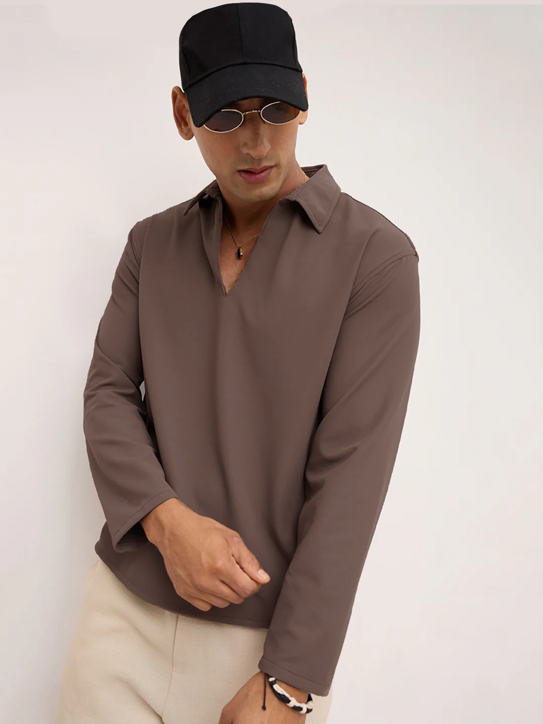 Saddle Brown Oversized Polo Tencel Knit Shirt - Image 2