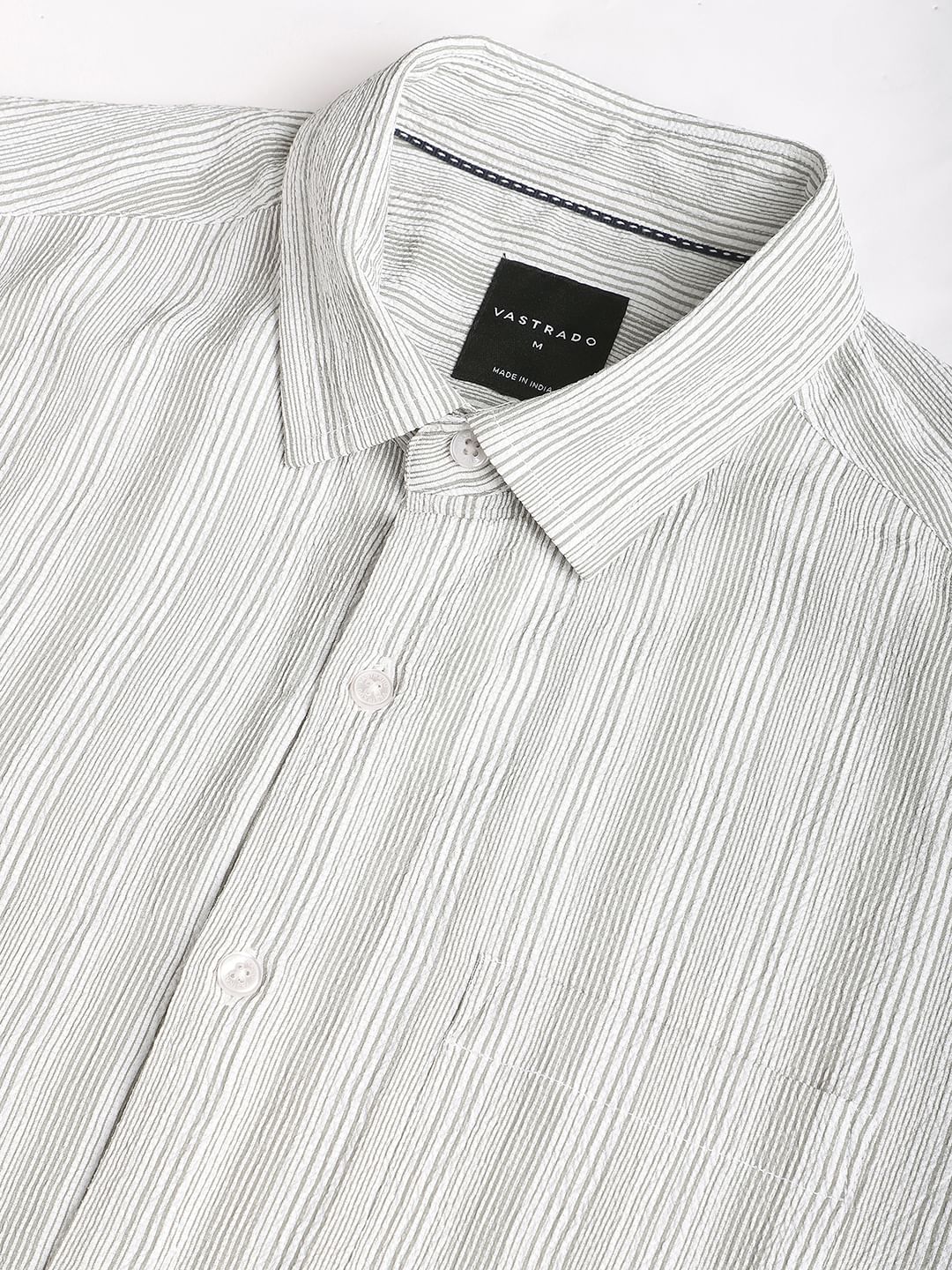 Sage Green & White Striped Creased Shirt - Image 3