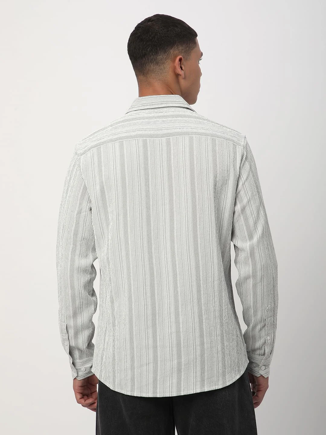 Sage Green & White Striped Creased Shirt - Image 8