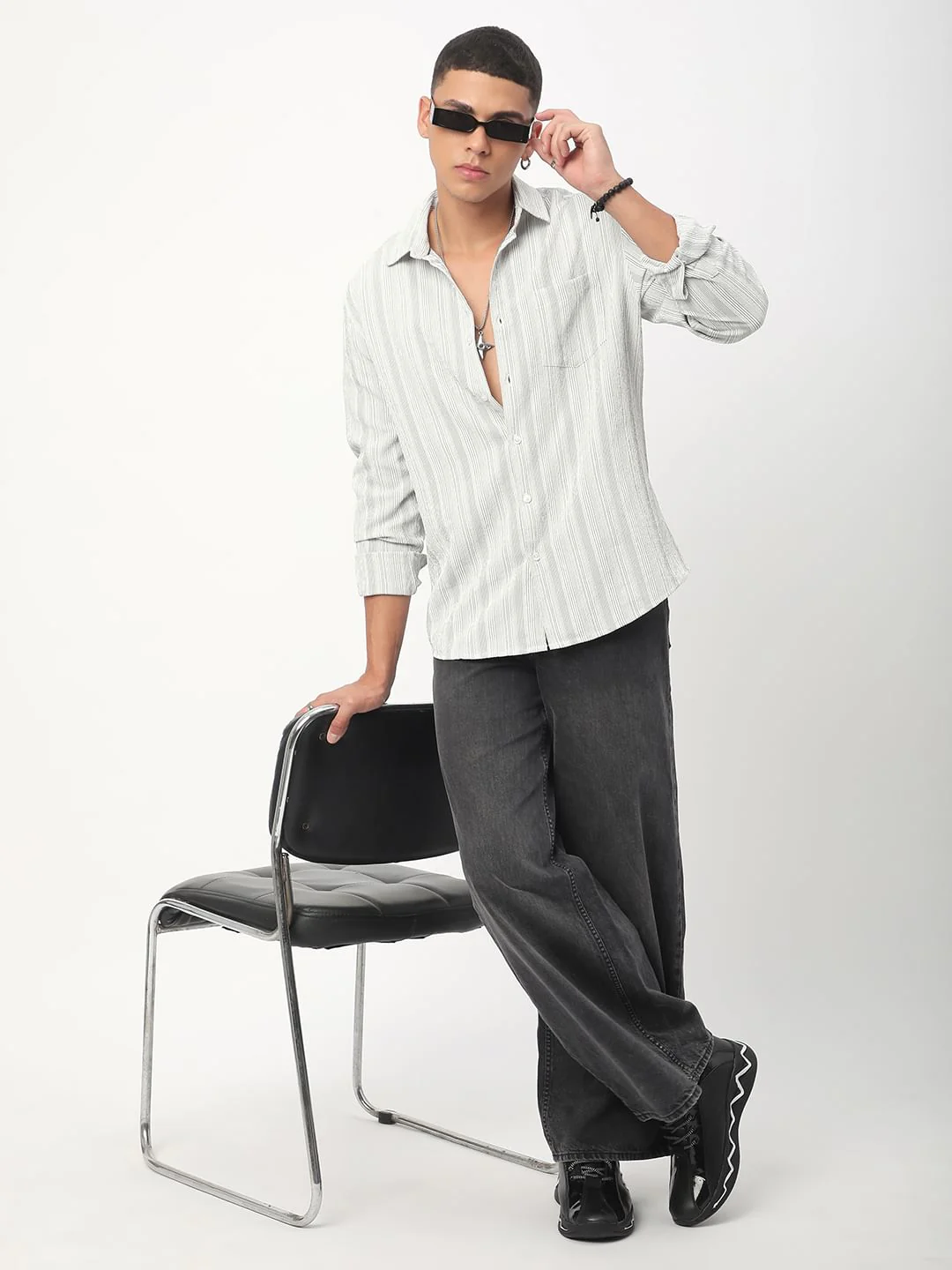 Sage Green & White Striped Creased Shirt - Image 9