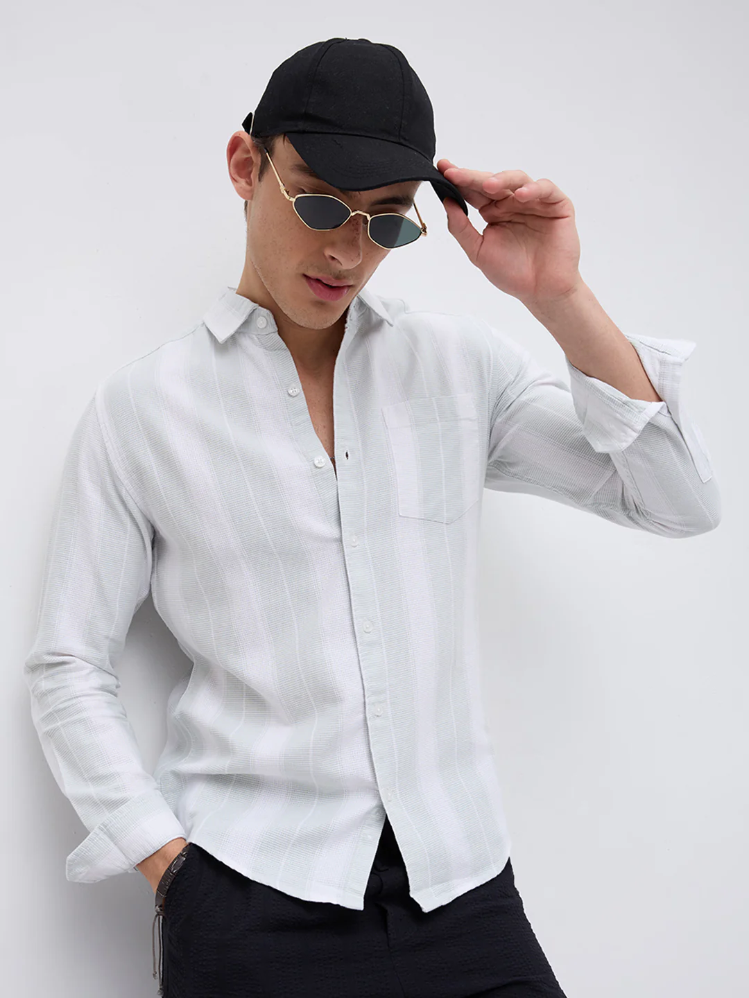 Sage Mist Textured Vertical Striped Resort Shirt