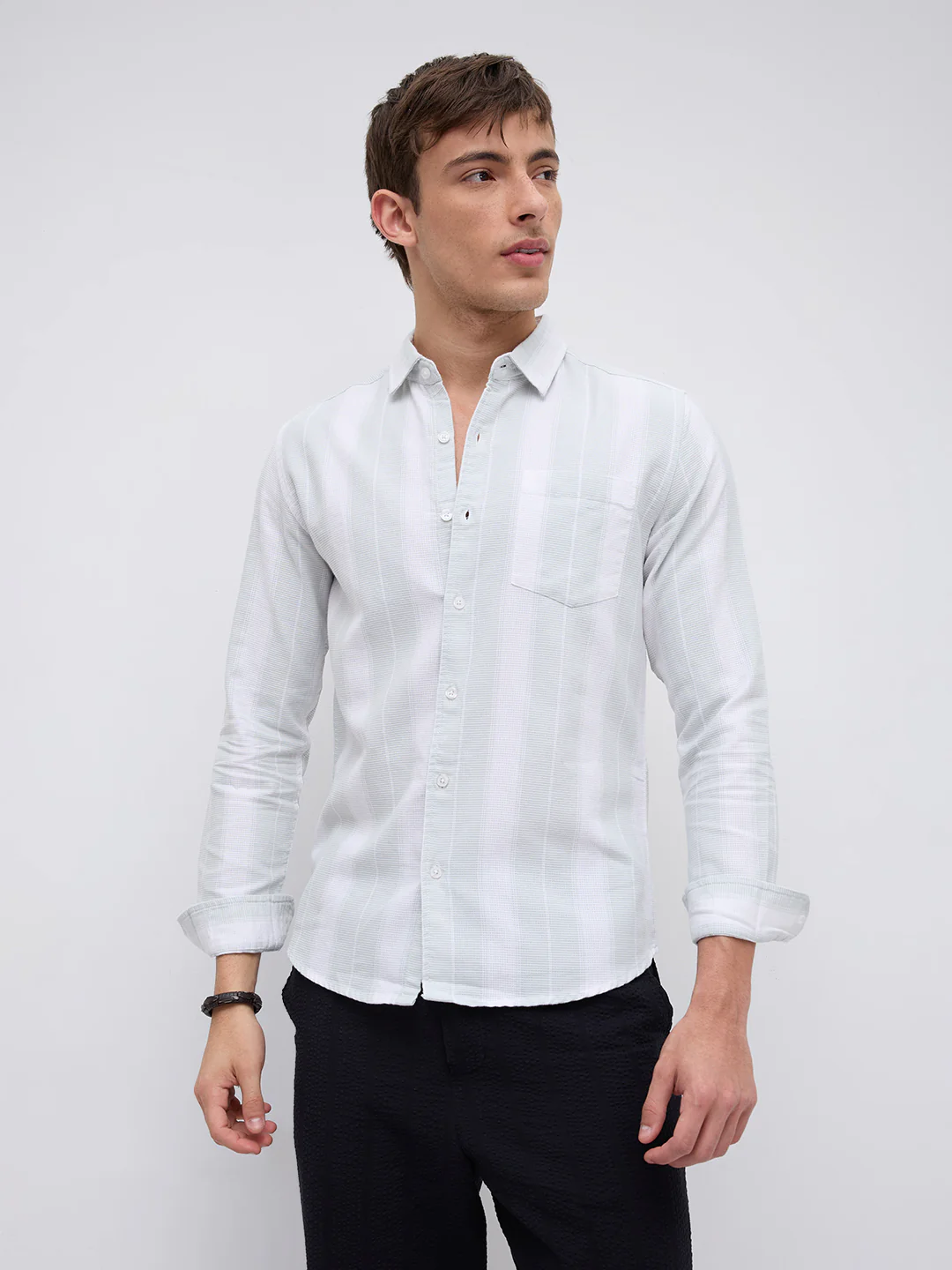 Sage Mist Textured Vertical Striped Resort Shirt - Image 5