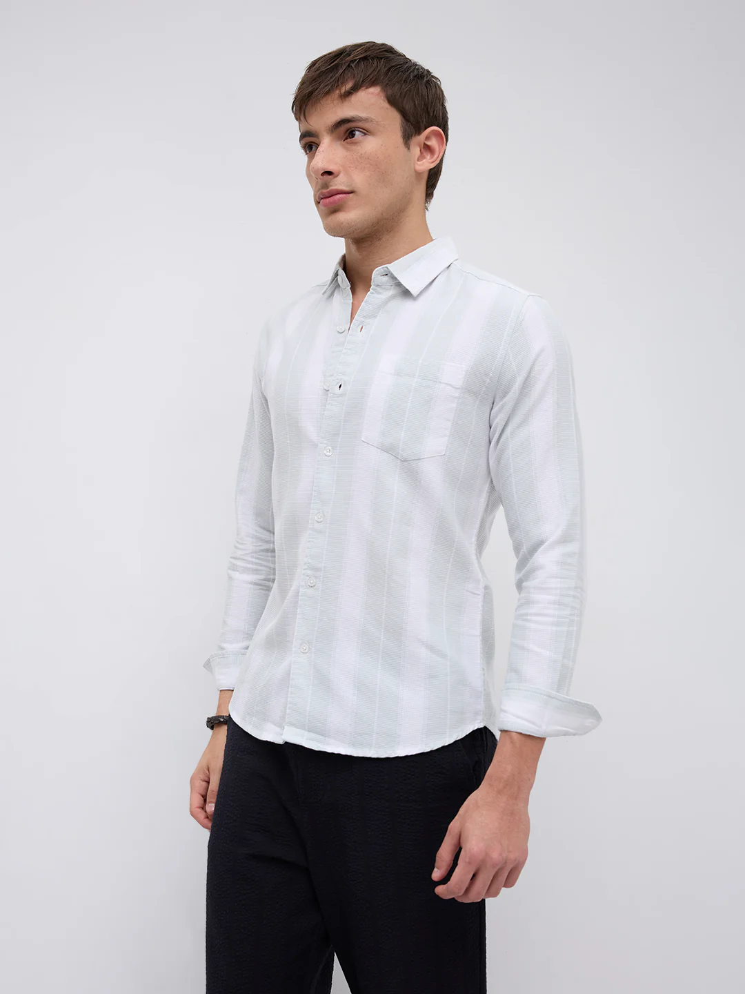 Sage Mist Textured Vertical Striped Resort Shirt - Image 6