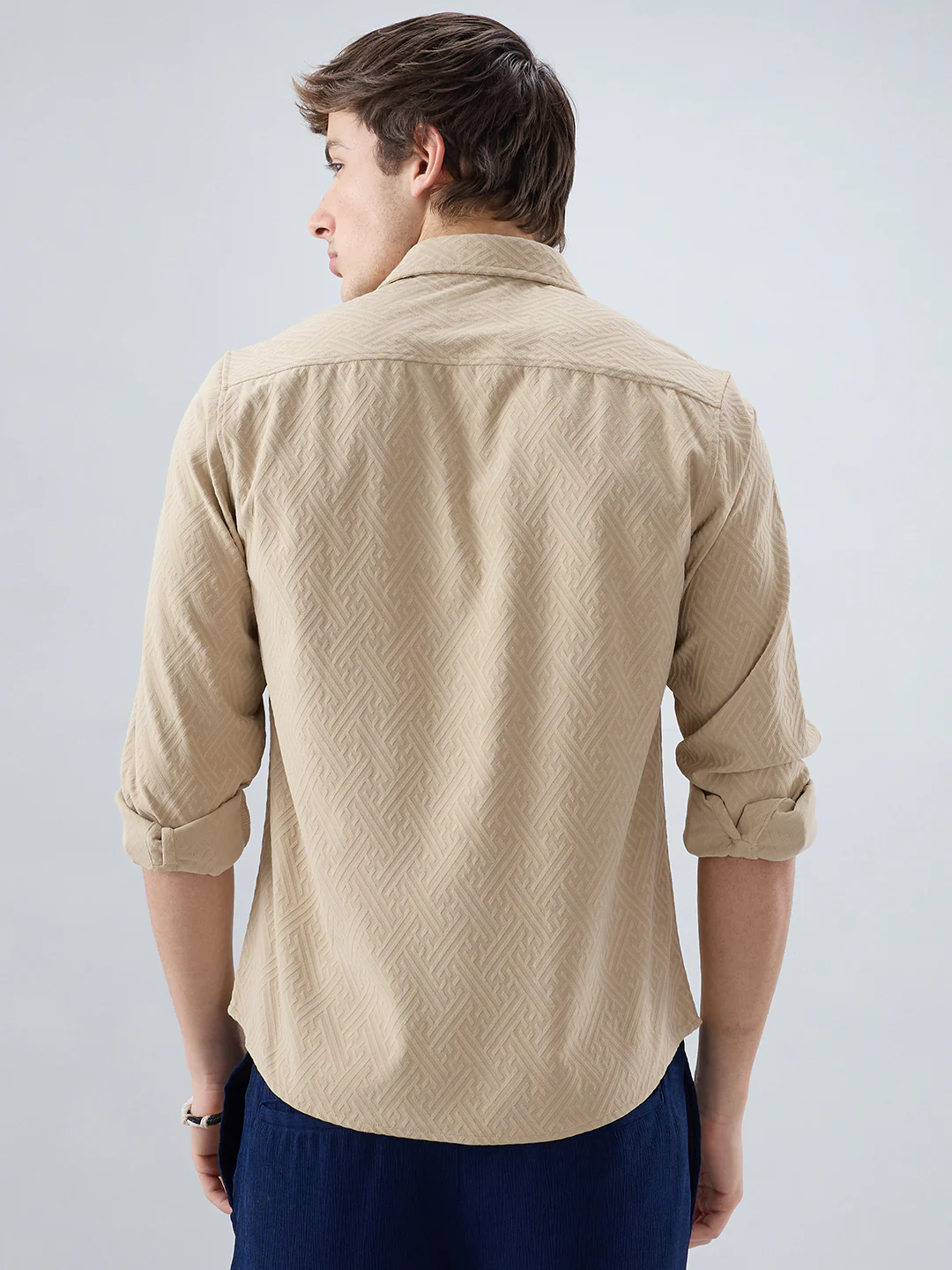 Sand Beige Interlock Maze Weave Knitted Shirt - Image 7