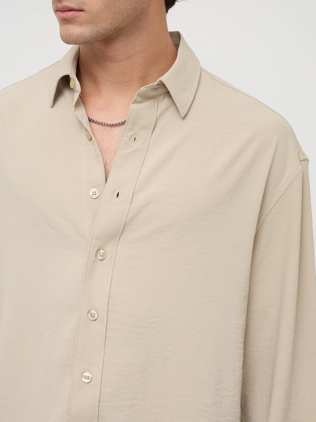 Sand Beige Velour Finish Boxy Fit Crop Shirt - Image 3