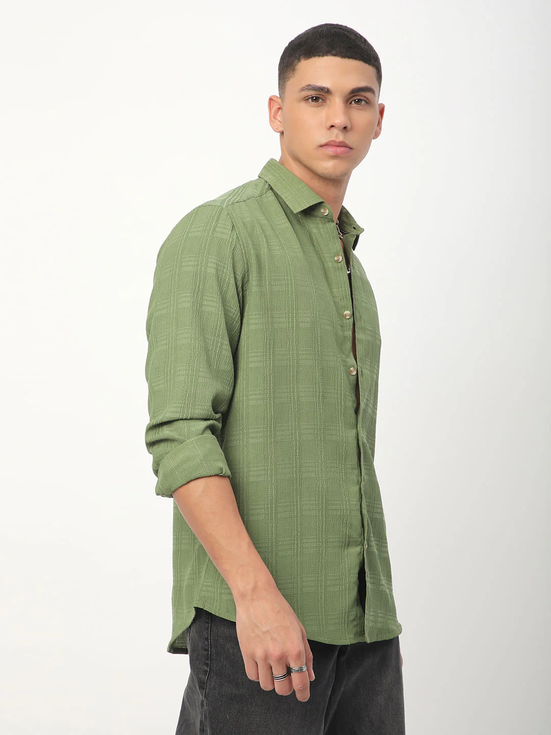 Sap Green Textured Creased Shirt - Image 7
