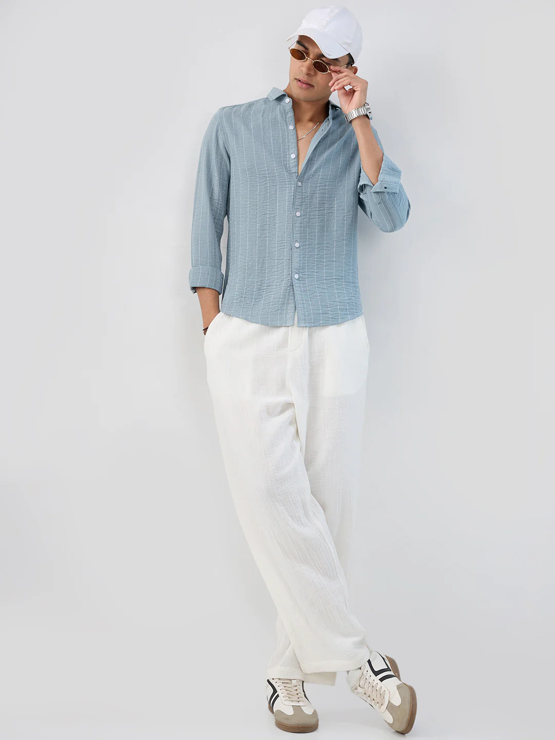 Schmick Dusty Teal Pinstripe Shirt - Image 8