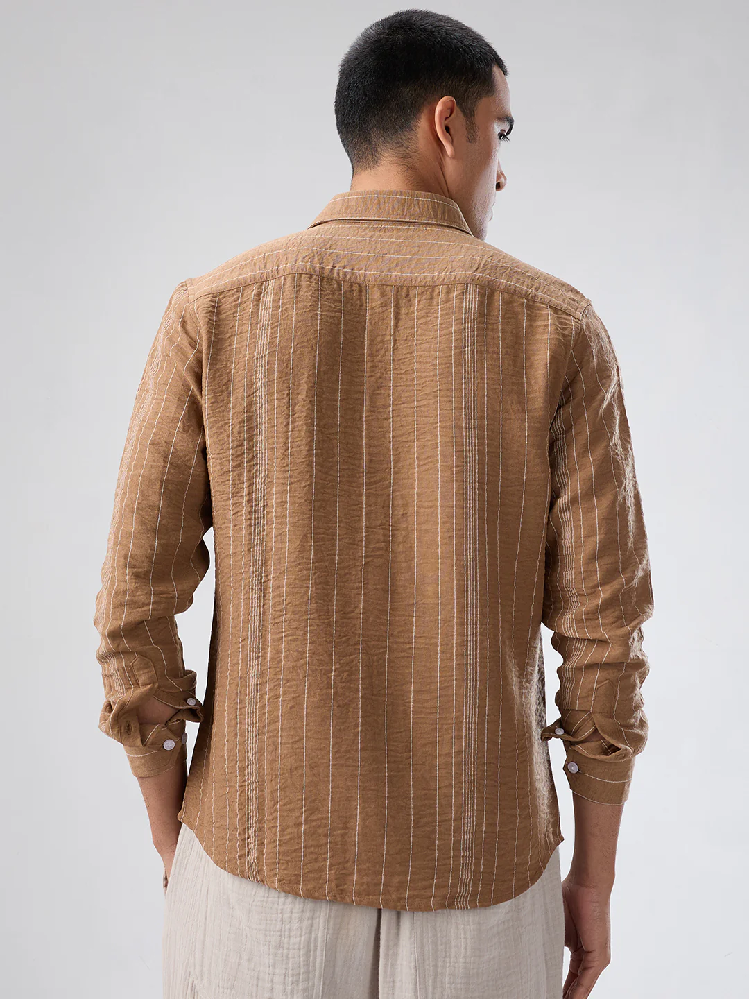 Schmick Warm Brown Pinstripe Shirt - Image 6