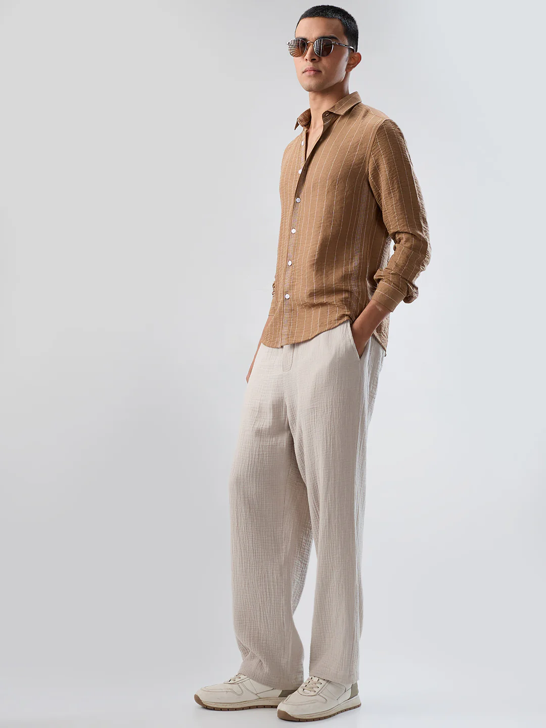 Schmick Warm Brown Pinstripe Shirt - Image 7