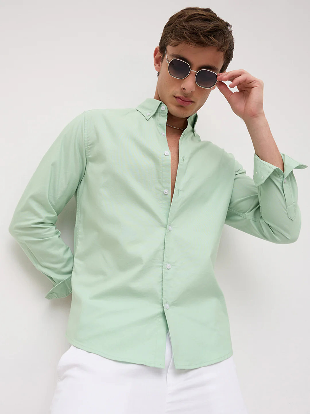 Seafoam Green Oxford Button-Down Collar Business Shirt - Image 5