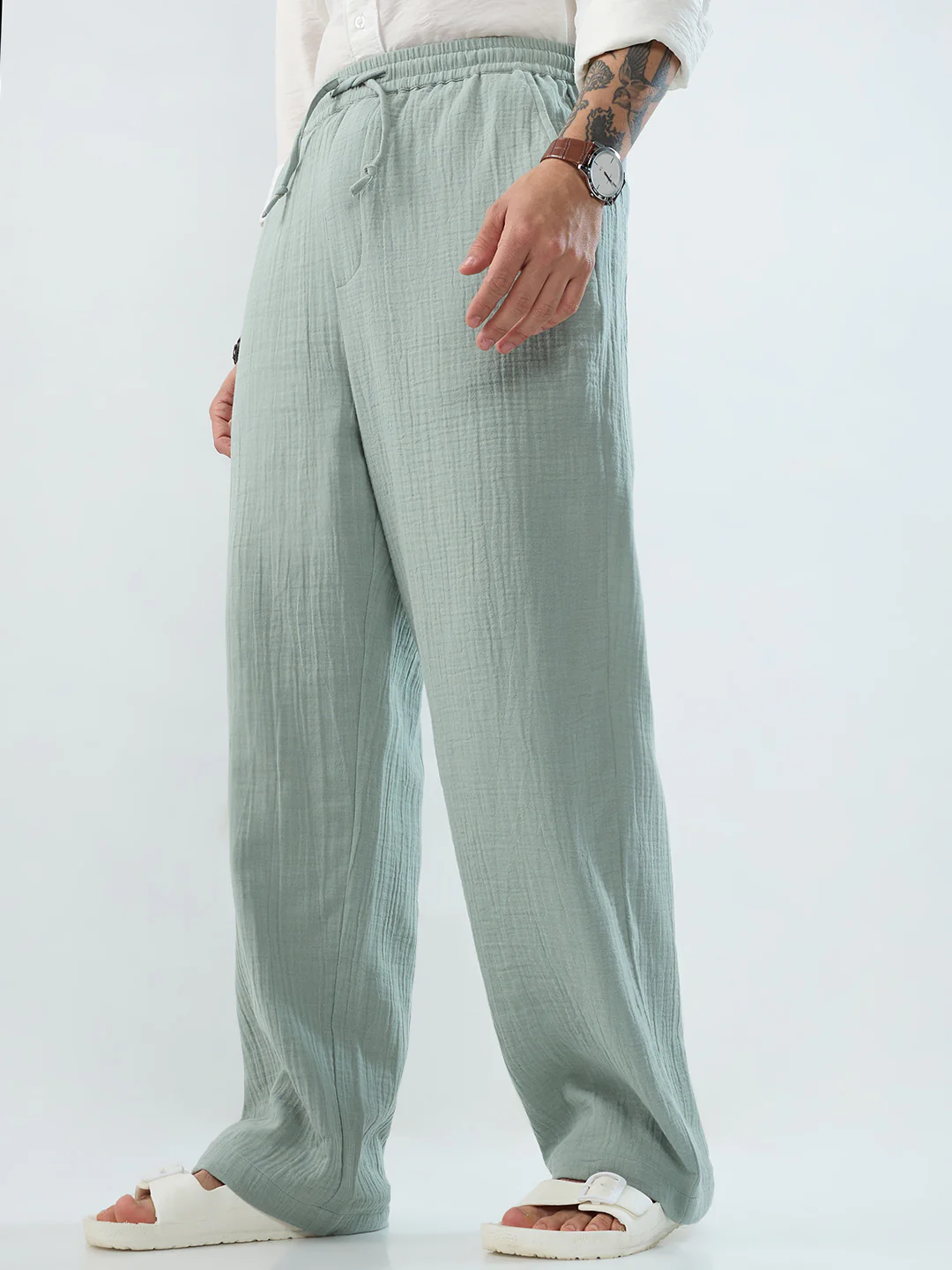 Seafoam Green Double Cloth Straight-Fit Trousers - Image 6