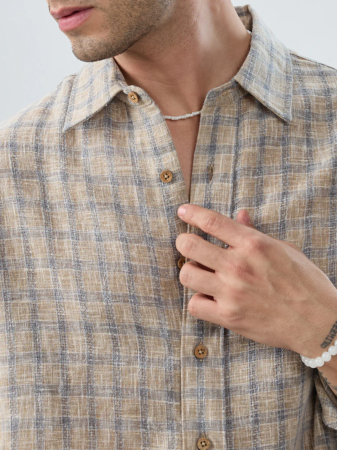 Seaside Beige Burlap Linen Blend Boxy Fit Crop Shirt - Image 3