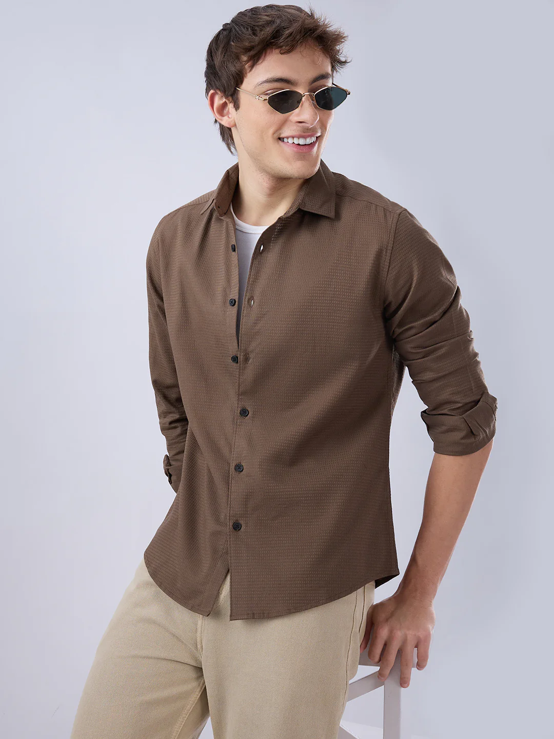 Sepia Brown Textured Shirt