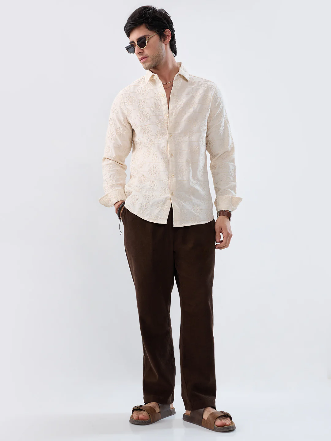 Serene Whispering Bloom Beige Embroidered Shirt - Image 7