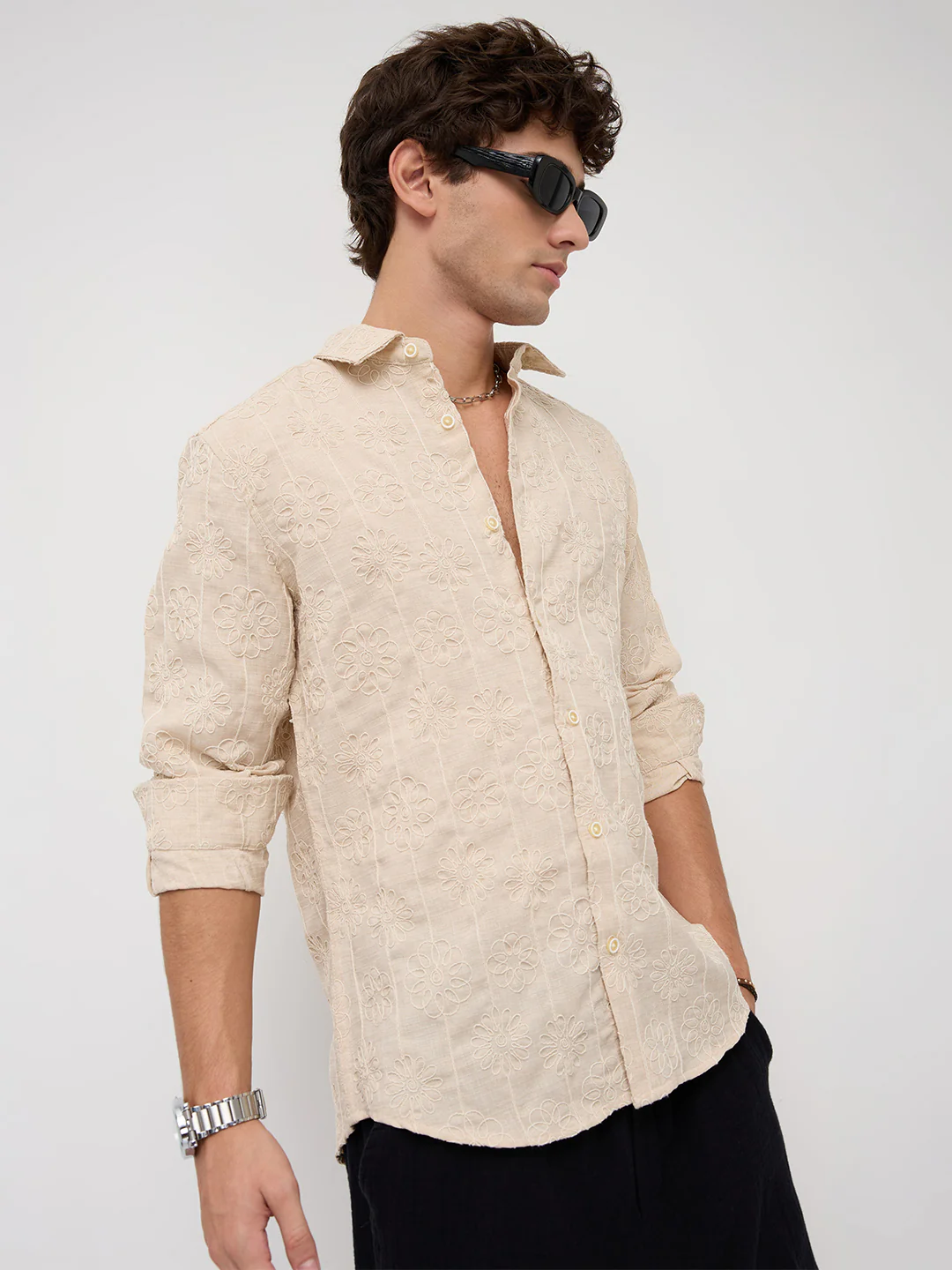 Serene Whispering Bloom Bisque Beige Embroidered Shirt - Image 4