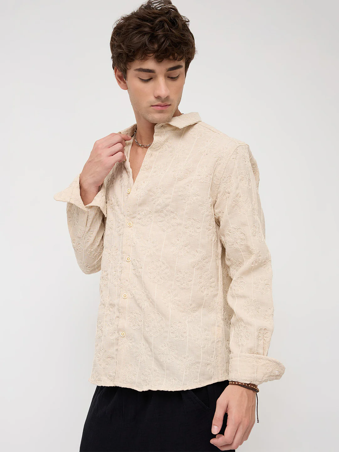 Serene Whispering Bloom Bisque Beige Embroidered Shirt - Image 6