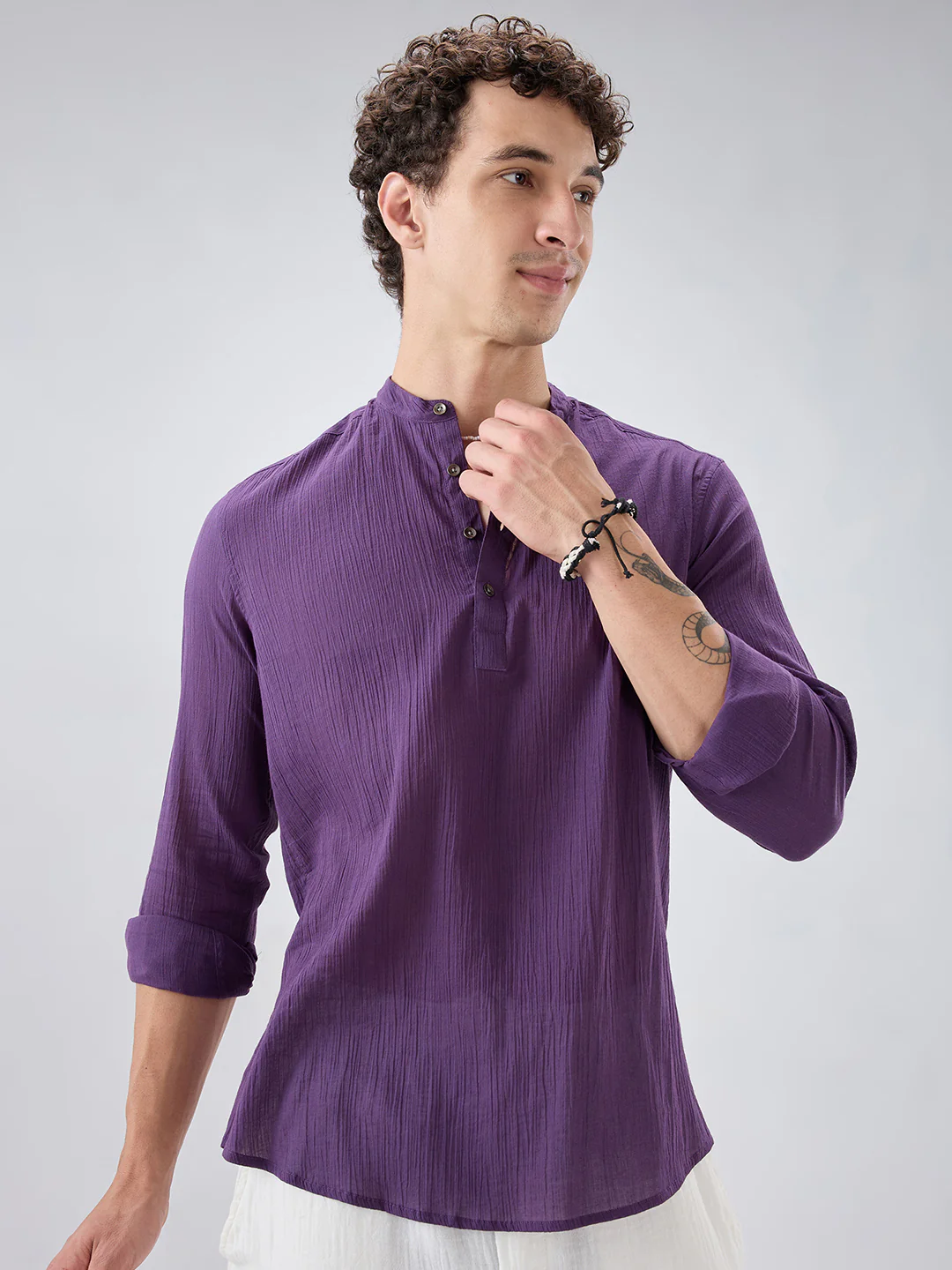 Sheer Luxury Purple Linear Crepe Kurta - Image 4