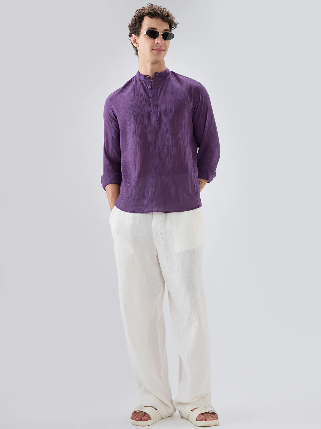 Sheer Luxury Purple Linear Crepe Kurta - Image 7