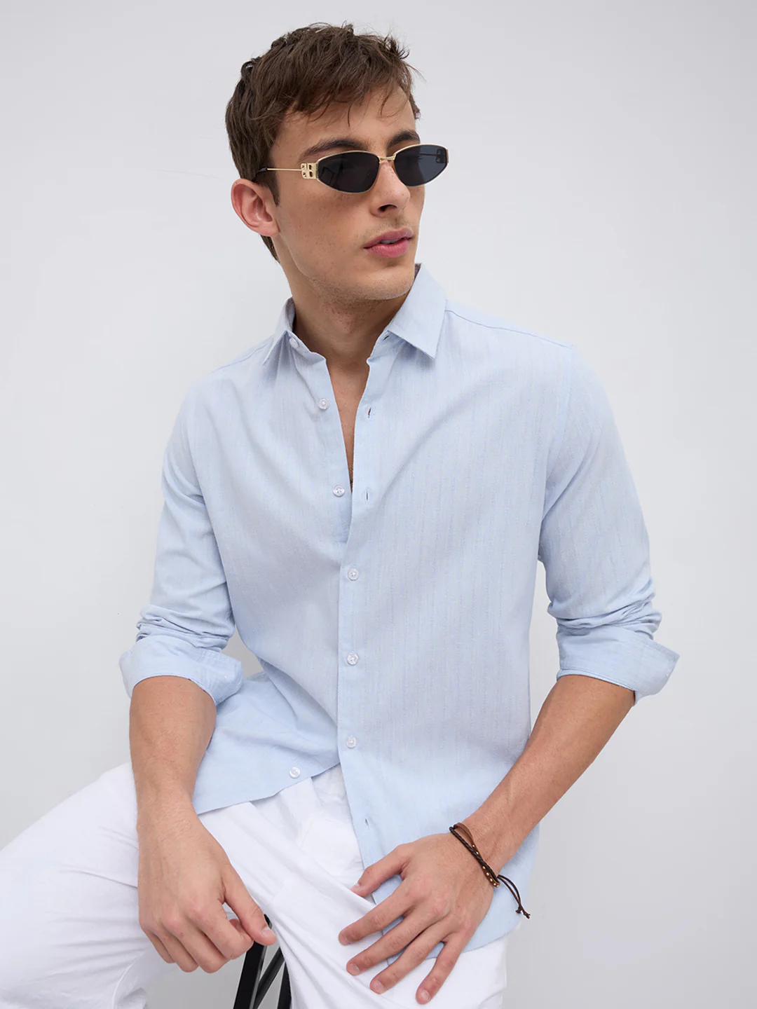 Sky Blue Linear Coastal Weave Shirt