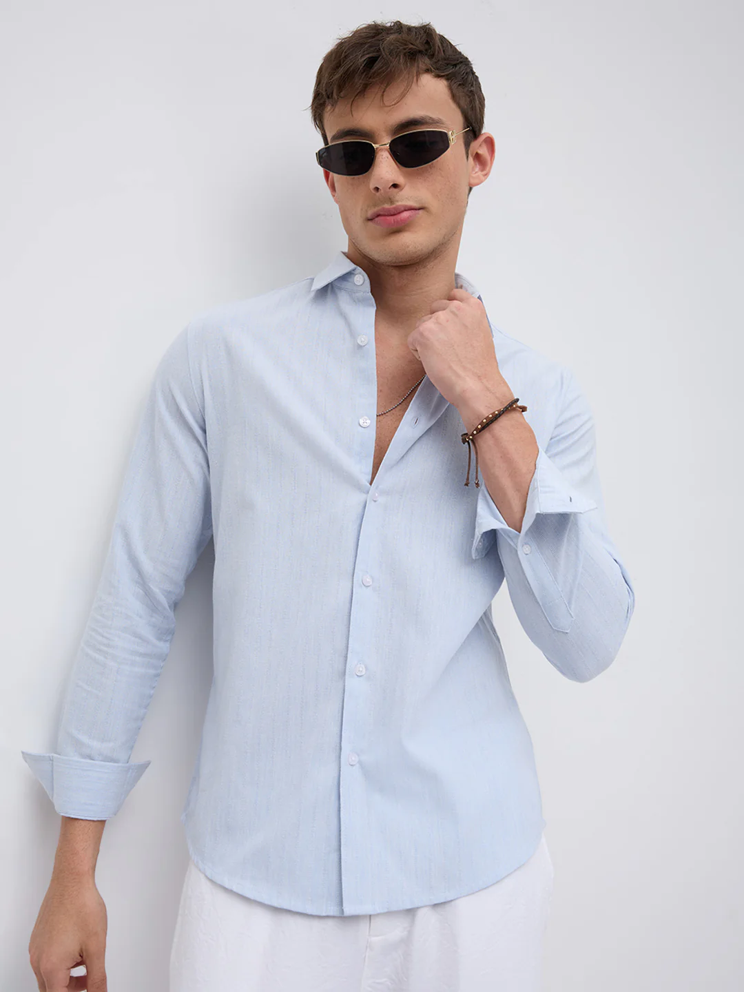 Sky Blue Linear Coastal Weave Shirt - Image 2