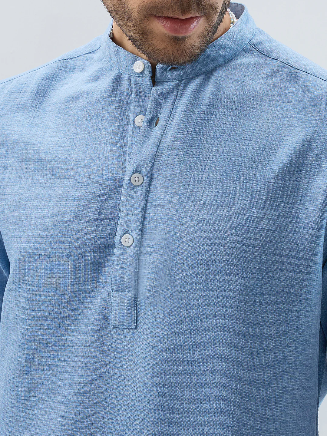 Skyline Blue Fine Weave Textured Kurta - Image 3