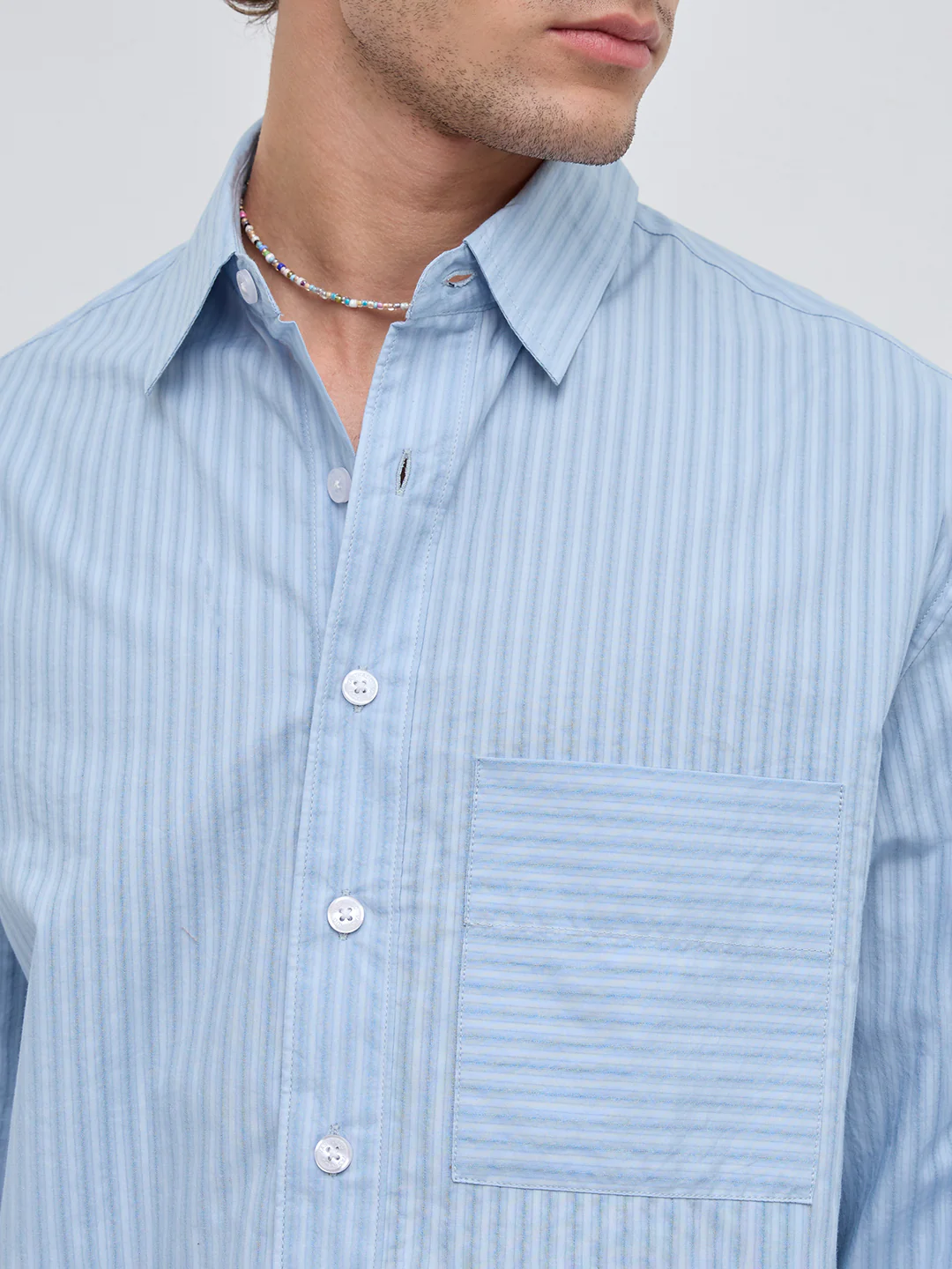 Skyline Blue Sheer Boxy Fit Crop Shirt - Image 3