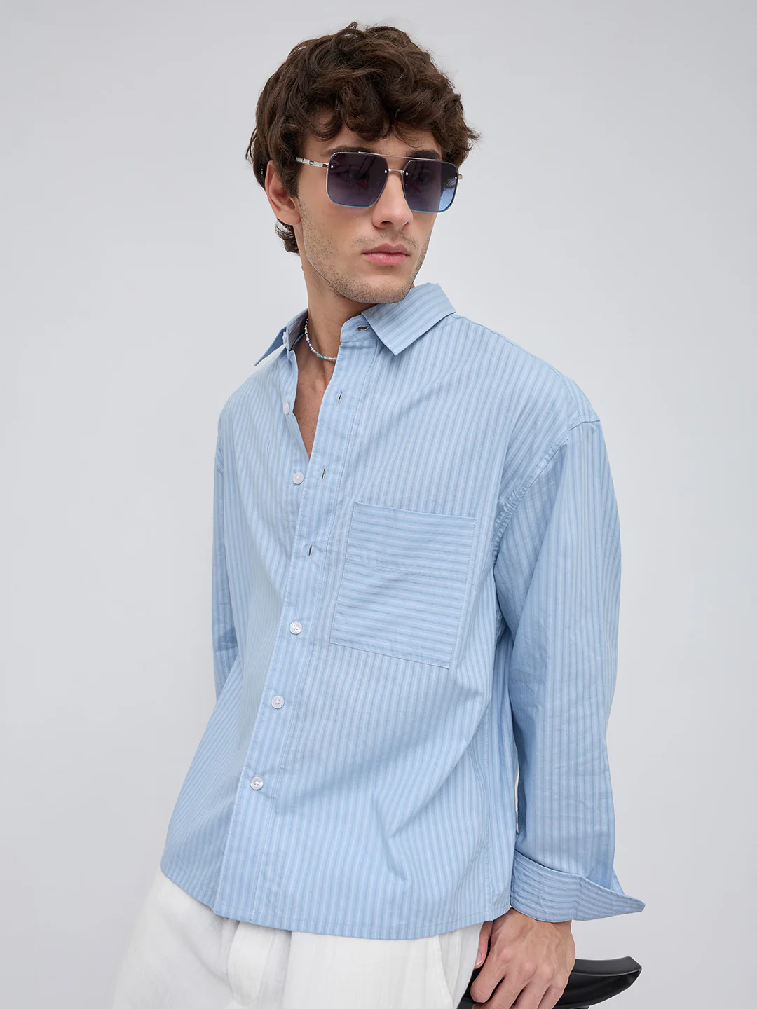 Skyline Blue Sheer Boxy Fit Crop Shirt - Image 4