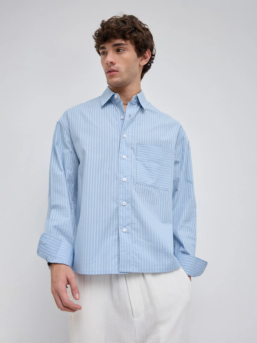 Skyline Blue Sheer Boxy Fit Crop Shirt - Image 5