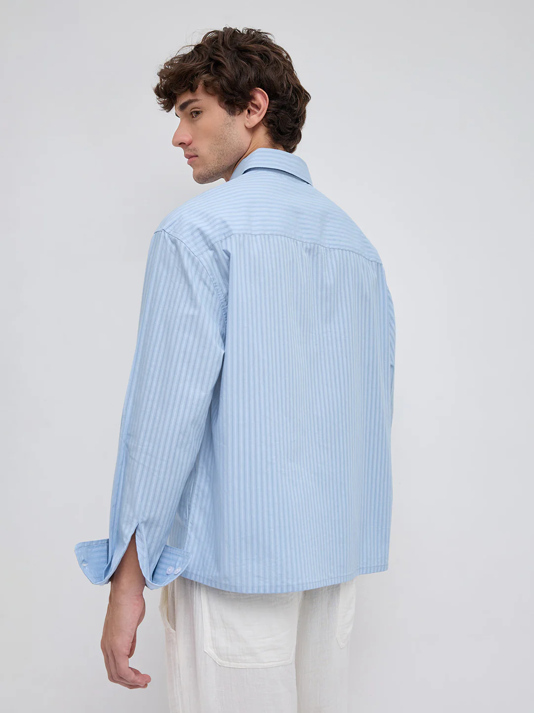 Skyline Blue Sheer Boxy Fit Crop Shirt - Image 6