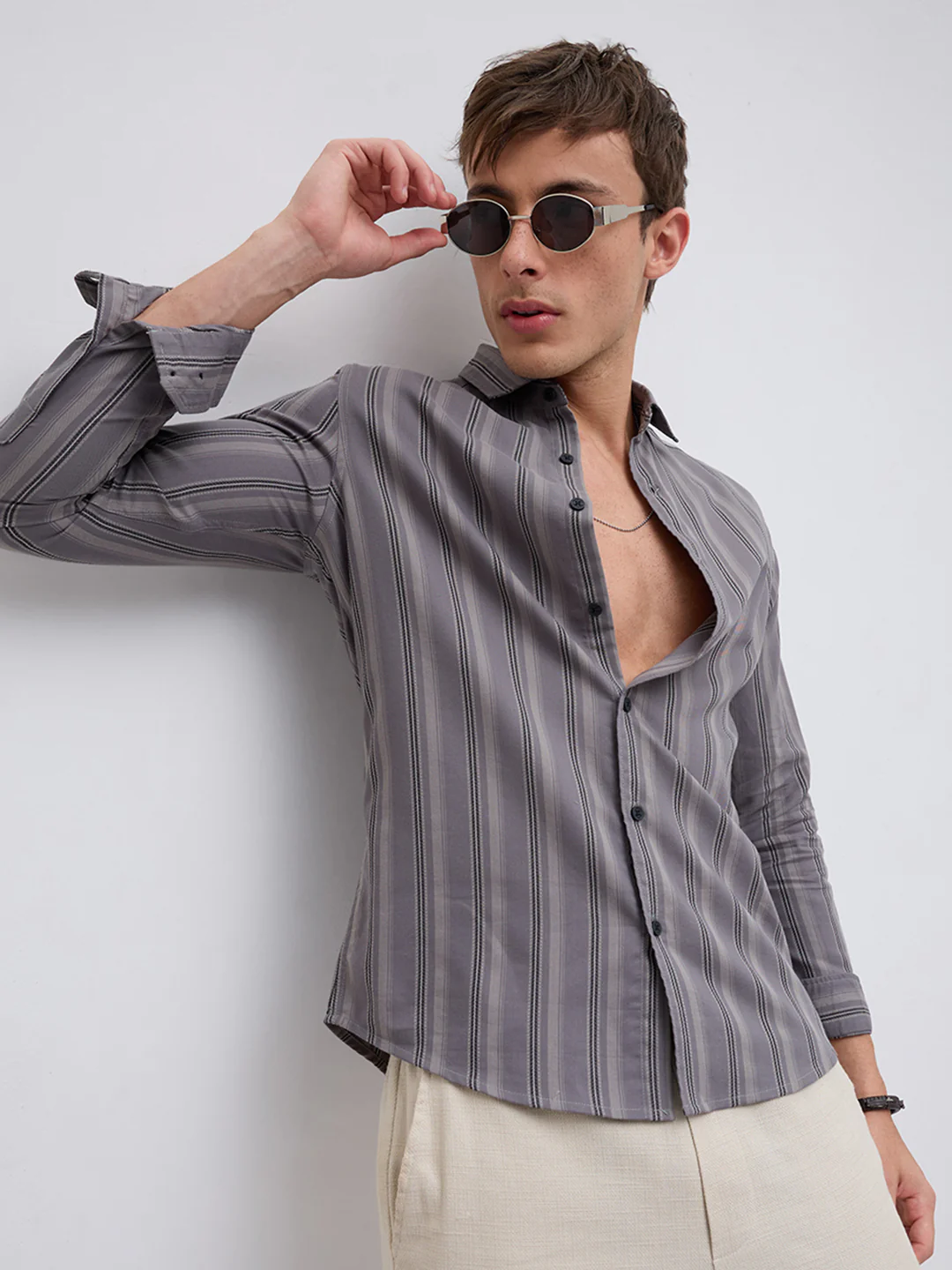 Slate Grey & Black Shadow Stripe Shirt - Image 2